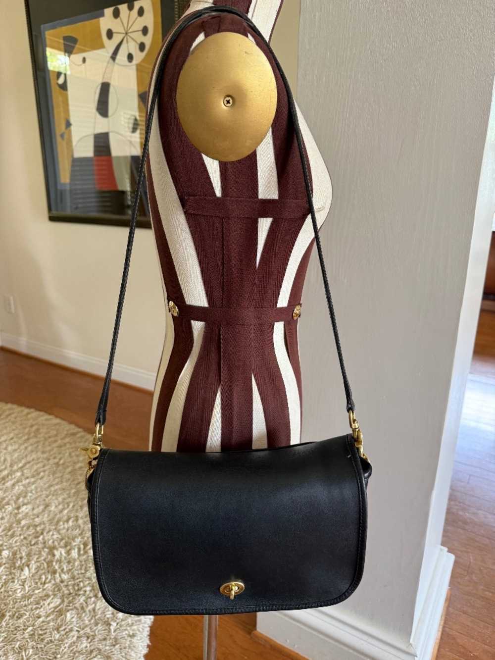 VTG Coach Black Glove Tanned Leather Organizer/Courier Crossbody Bag 0605 NYC - Picture 2 of 16